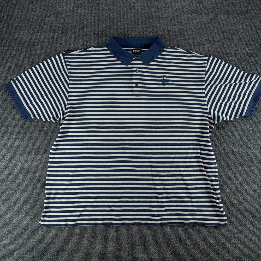 Ping Collection Mens XXL Pima Cotton Striped‎ Polo Shirt Navy Blue White Golf